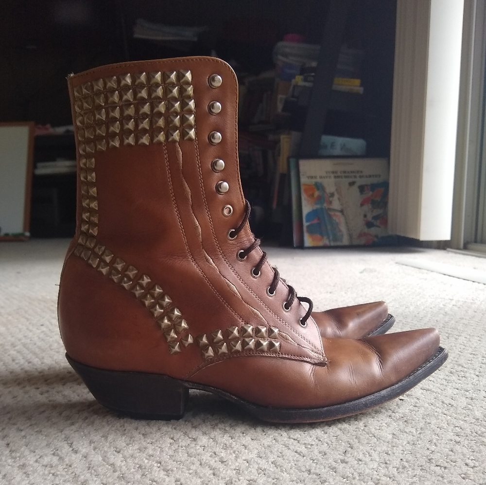 Western leather studded ankle boots